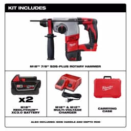 Milwaukee M18 18V SDS-Plus Cordless Rotary Hammer Kit with (2) 3.0Ah Batteries, Charger, and Hard Case thumbnail 2