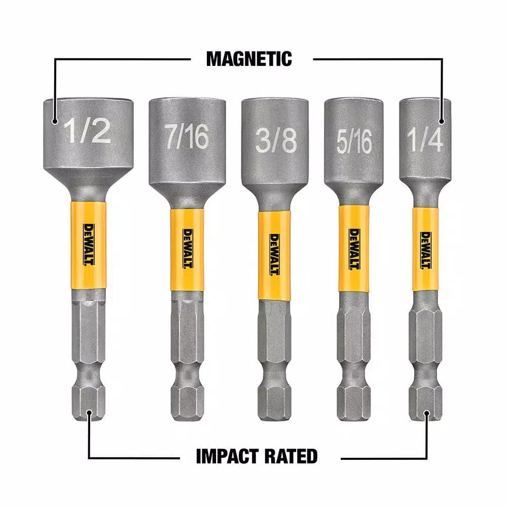 DEWALT MAX IMPACT 5-Piece Nut Driver Set, Impact Rated Hex Shank Nut Setters