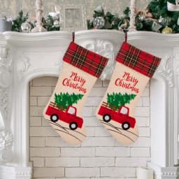 Glitzhome 21 in. Polyester Embroidered Linen Style Christmas Stocking Set, 2-Pack thumbnail 8