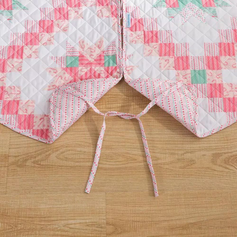 Country Living 48 in. Retro Star Quilted Tree Skirt, Reversible Blush Pink Microfiber