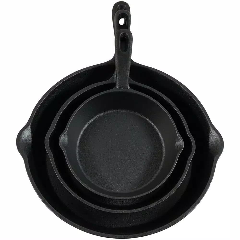 Sunnydaze Decor 3-Piece Cast Iron Skillet Set, Pre-Seasoned Black Cookware