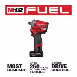 Milwaukee M12 FUEL 1/2 in. Stubby Brushless Cordless Impact Wrench Kit with Two Batteries and Charger thumbnail 3