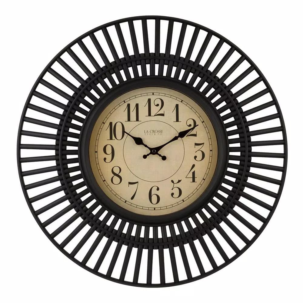 La Crosse Clock 20 in. Covington Quartz Round Wall Clock with Matte Black Frame