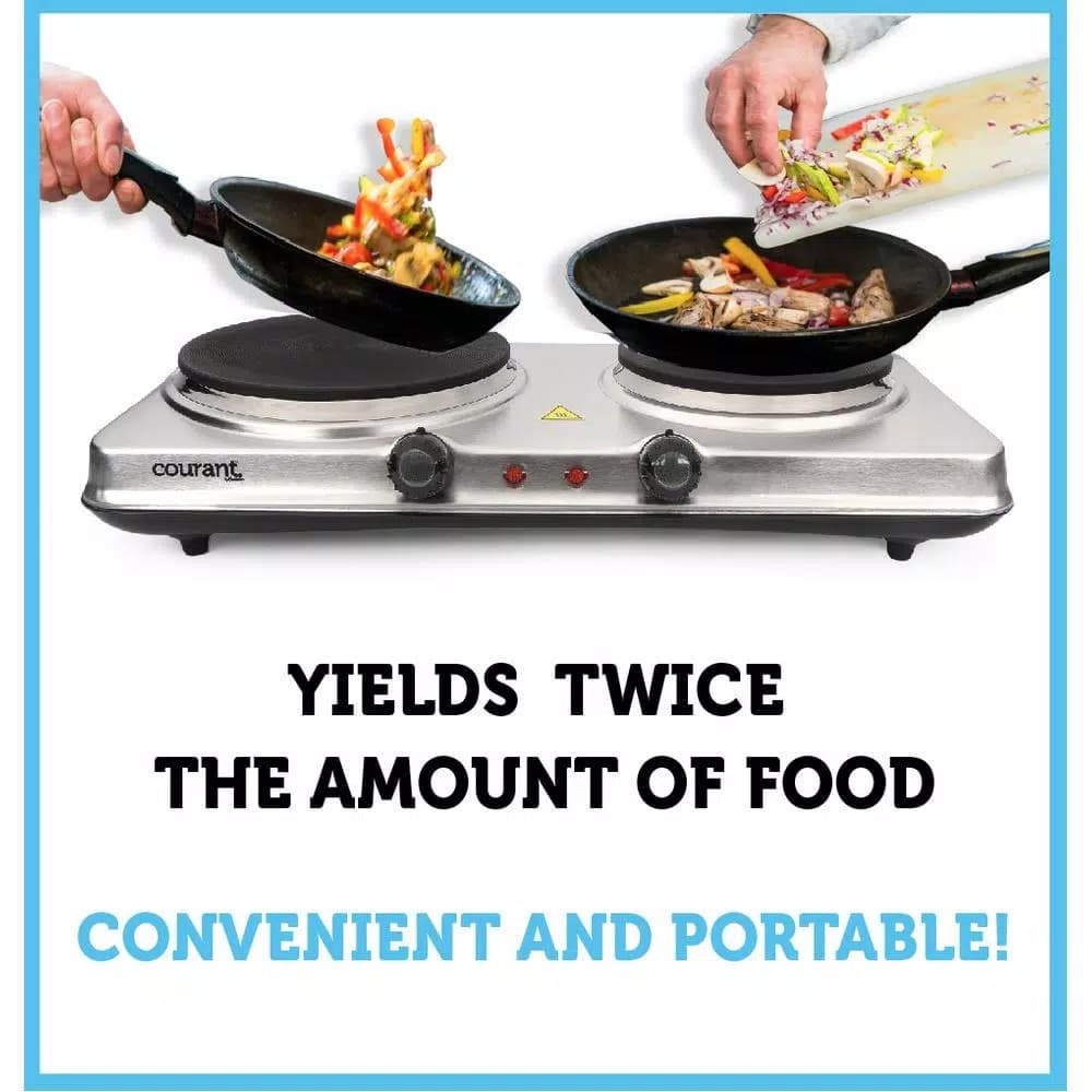 Courant 1700W Double Burner Electric Hot Plate with Stainless Steel Design and Dual Temperature Controls