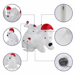 JOYDECOR 6 ft. Polar Bear Family Christmas Inflatable with LED Lights and Red Santa Hats thumbnail 7