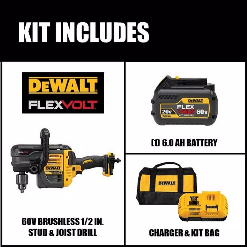 DEWALT FLEXVOLT 60V MAX Brushless 1/2 in. Stud & Joist Drill with E-Clutch and 6.0Ah Battery