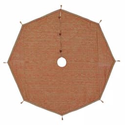 VHC Brands 60 in. Soleil Candy Apple Red & Bronze Jacquard Christmas Tree Skirt with Gold Tassels thumbnail 1