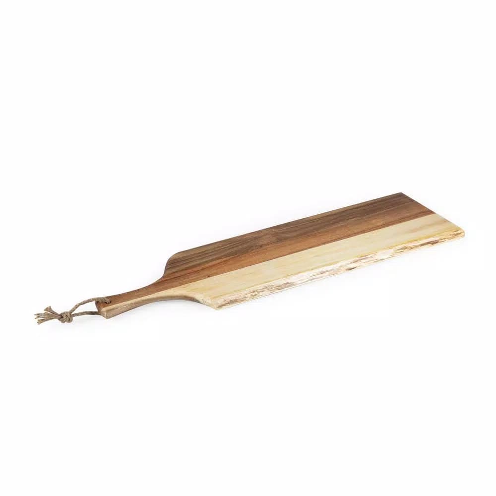 Picnic Time Artisan 30 in. Acacia Wood Serving Board with Live Edge and Hemp Rope Handle