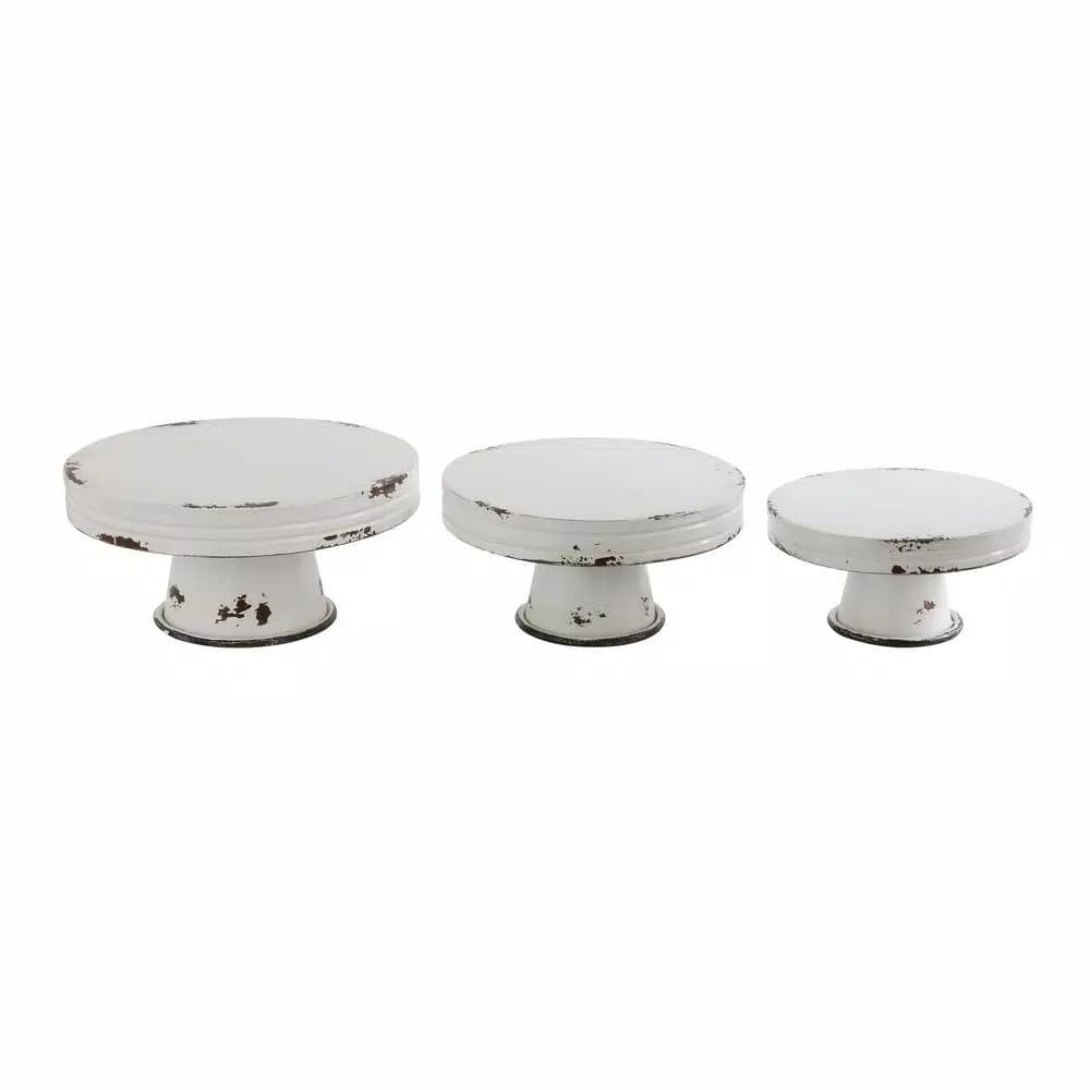 3R Studios Distressed White Metal Cake Stand Set of 3 - Country Cottage Style Pedestals