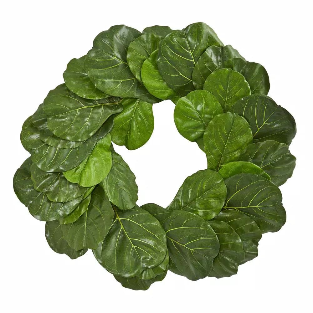 Nearly Natural 30 in. Fiddle Leaf Artificial Silk Wreath, Green