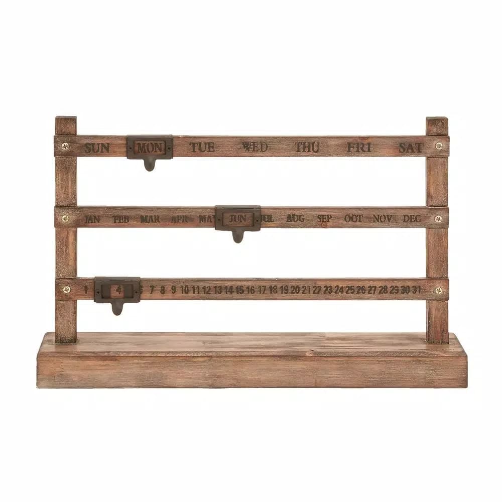 LITTON LANE Farmhouse Wood Fencepost Calendar, 22 in. x 14 in. Rustic Oak Finish with Iron Date Markers