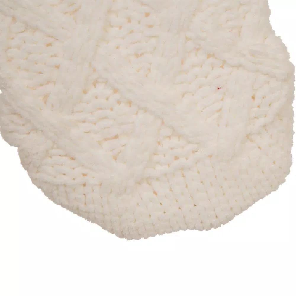 Glitzhome 22 in. White Knitted Acrylic Christmas Stockings with Pompoms (Set of 2)