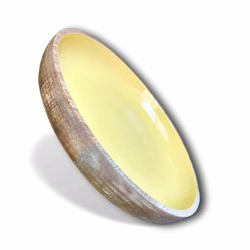 Kauri Design Large Mango Wood Fruit Bowl - Olive Green & Rustic Wood Decorative Serving Bowl