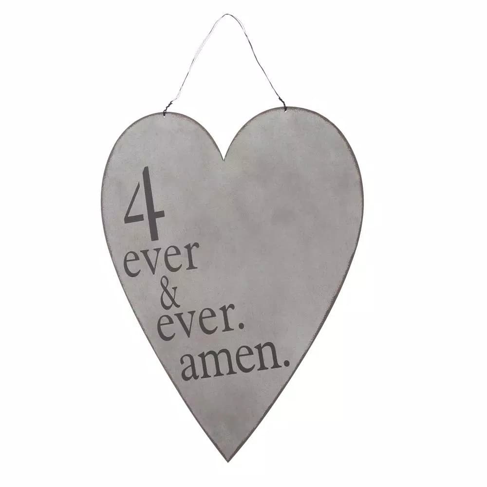 3R Studios 4 Ever and Ever Amen Heart Shaped Metal Wall Art - Grey Words & Quotes Decor
