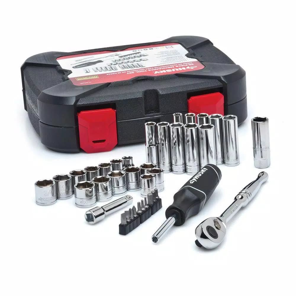 Husky 38-Piece 3/8 in. Drive Mechanics Tool Set with Chrome Alloy Steel Sockets