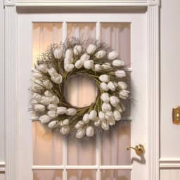 National Tree Company 24 in. White Tulip Wreath with Green Stems and Bristle Branch Base thumbnail 4
