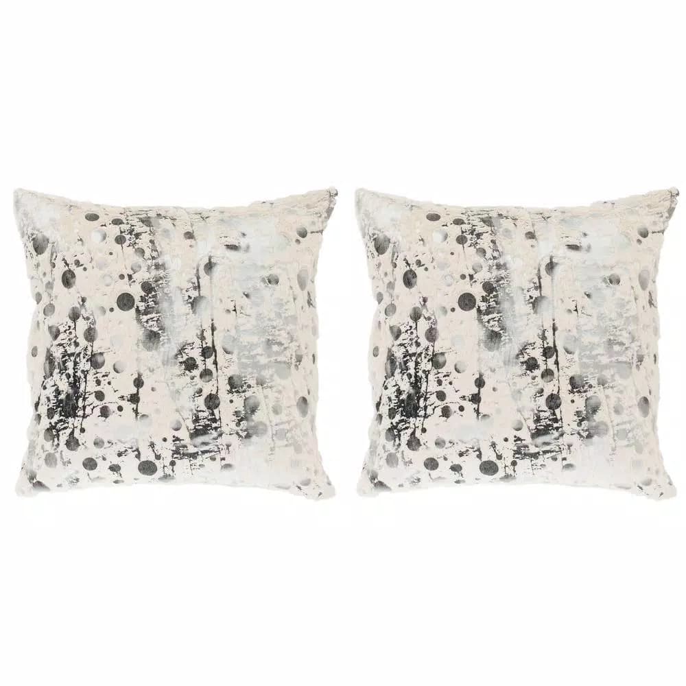 Safavieh Nars White and Charcoal Grey Graphic Faux Fur Throw Pillows, 20 x 20 in. (Set of 2)
