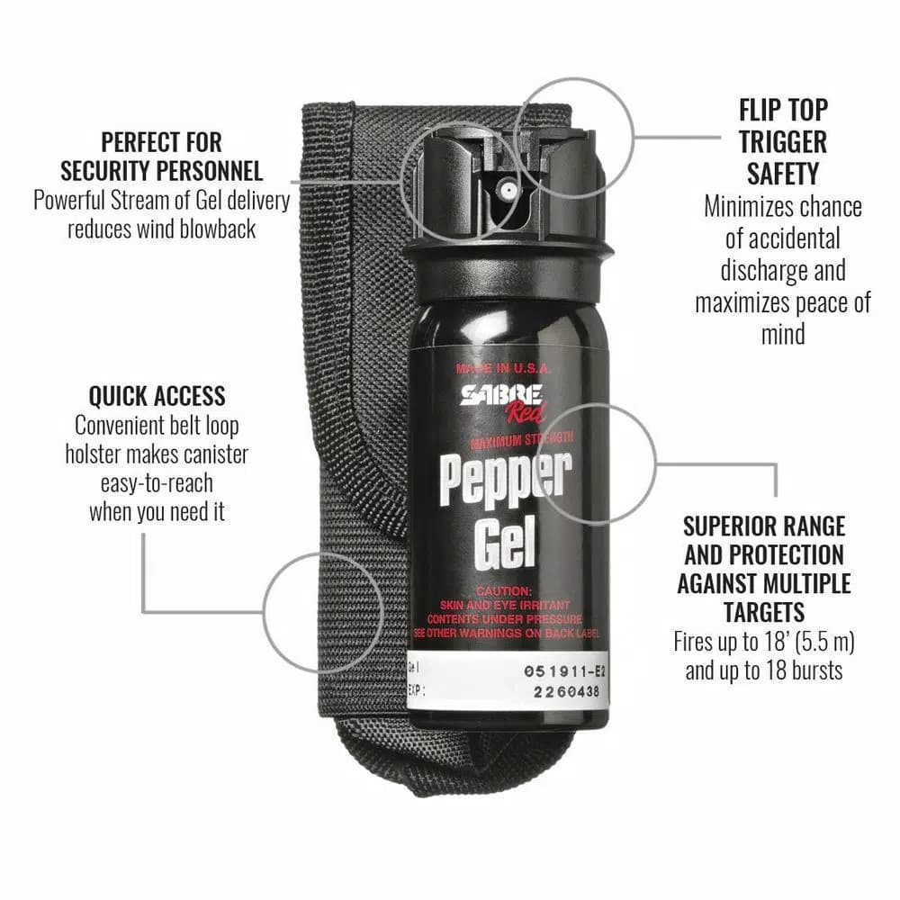 Sabre Tactical Pepper Gel with Flip Top Cap and Belt Holster