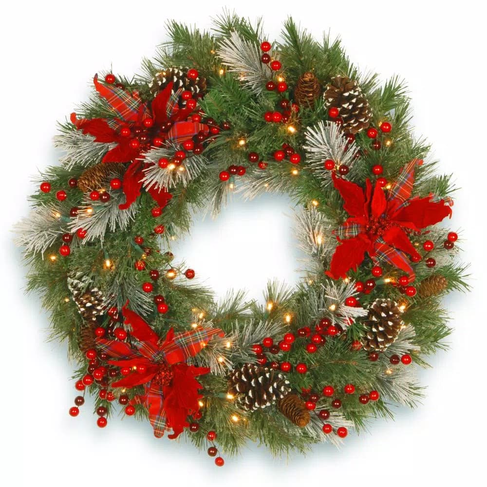 National Tree Company 30 in. Tartan Plaid Holiday Wreath with Warm White LED Lights