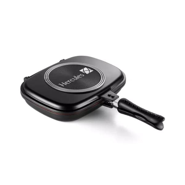 Hercules 13 in. Cast Aluminum Nonstick Double-Sided Skillet with Magnetic Lock - Black