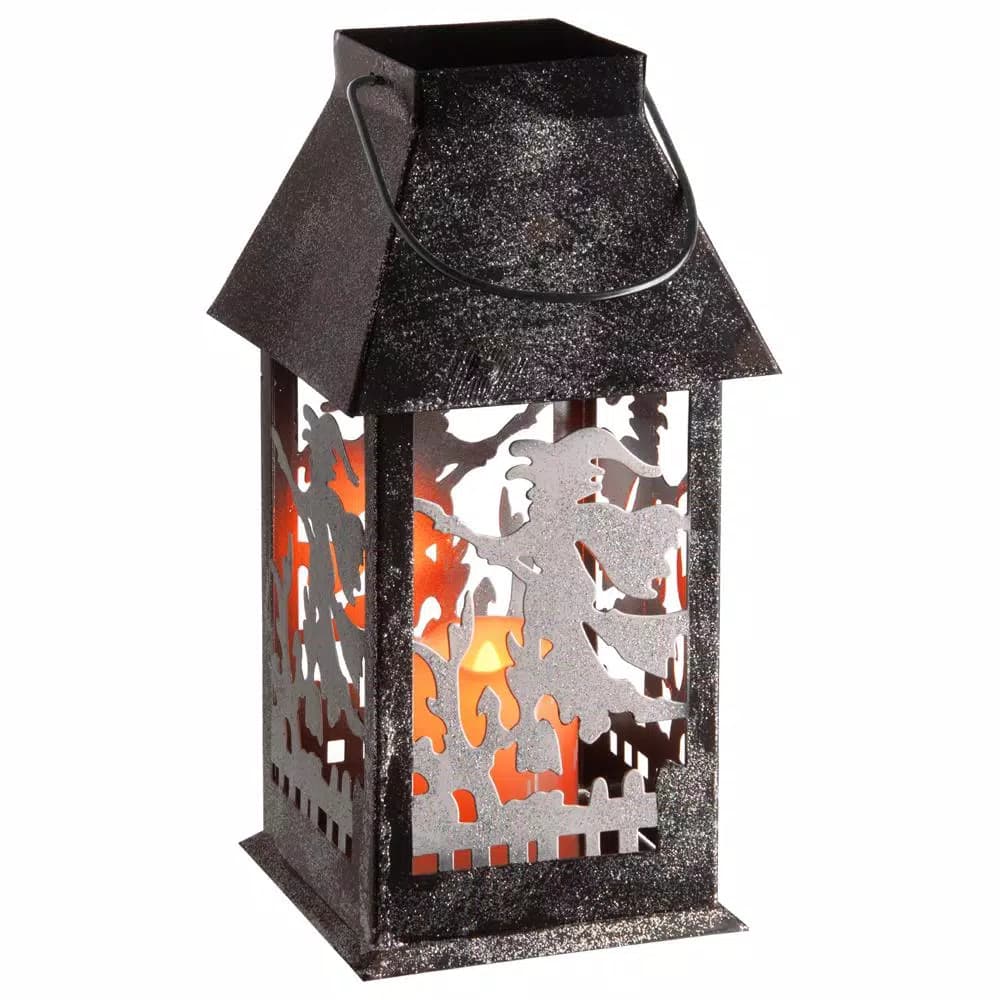 National Tree Company 11.6 in. Witch Lantern Halloween Decoration with Flickering LED Pillar Candle