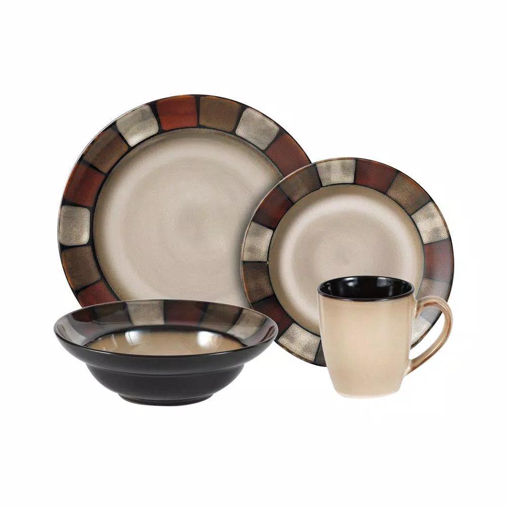 Pfaltzgraff Taos 16-Piece Stoneware Dinnerware Set, Service for 4, Brown