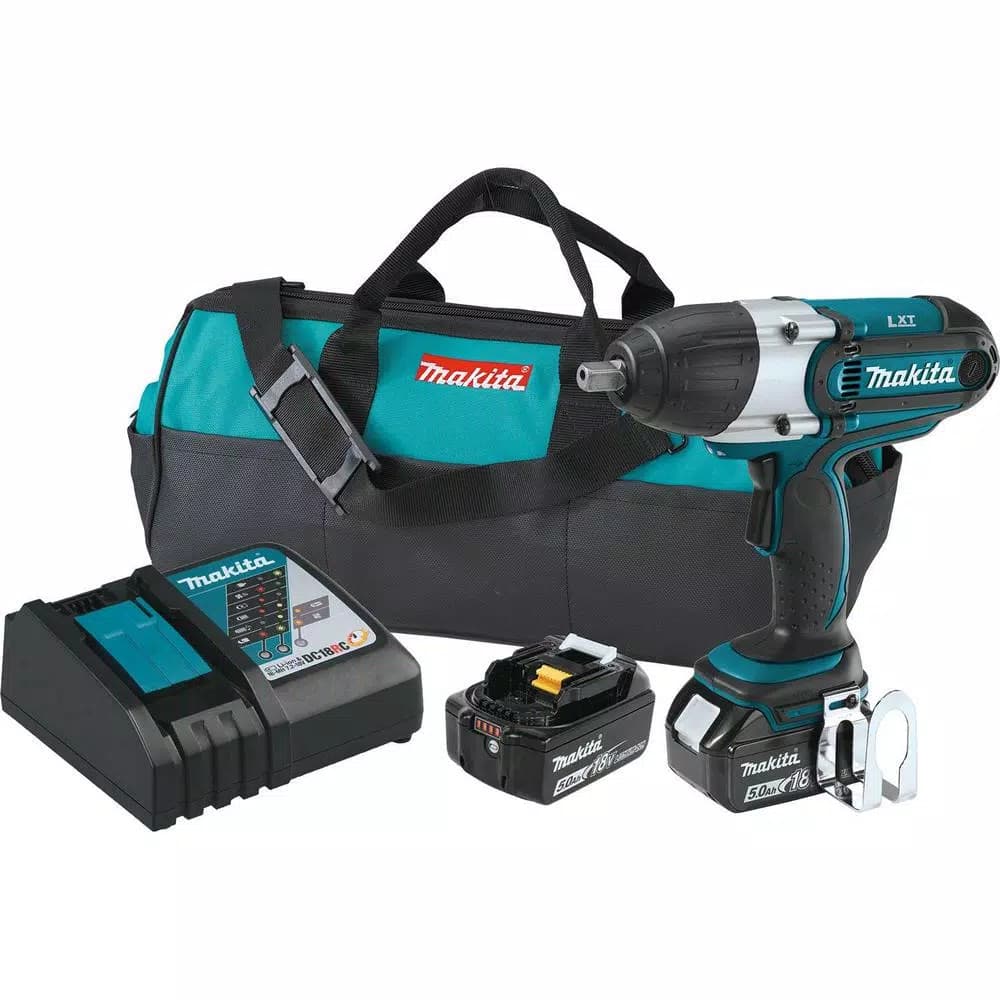 Makita 18V LXT Cordless 1/2 in. Square Drive Impact Wrench Kit with (2) 5.0Ah Batteries & Charger