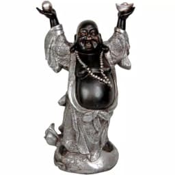 Oriental Furniture 17 in. Standing Prosperity Dancing Buddha Statue - Silver & Black thumbnail 1