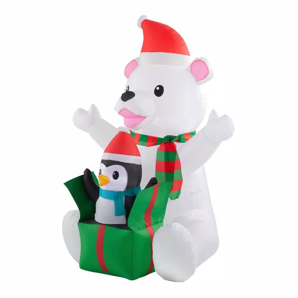 Home Accents Holiday 4 ft. Airblown Inflatables Christmas Polar Bear and Penguin Scene with LED Lights