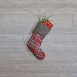 VHC Brands Anderson 15 in. Rustic Christmas Stocking - Cherry Red & Iron Grey Plaid thumbnail 2