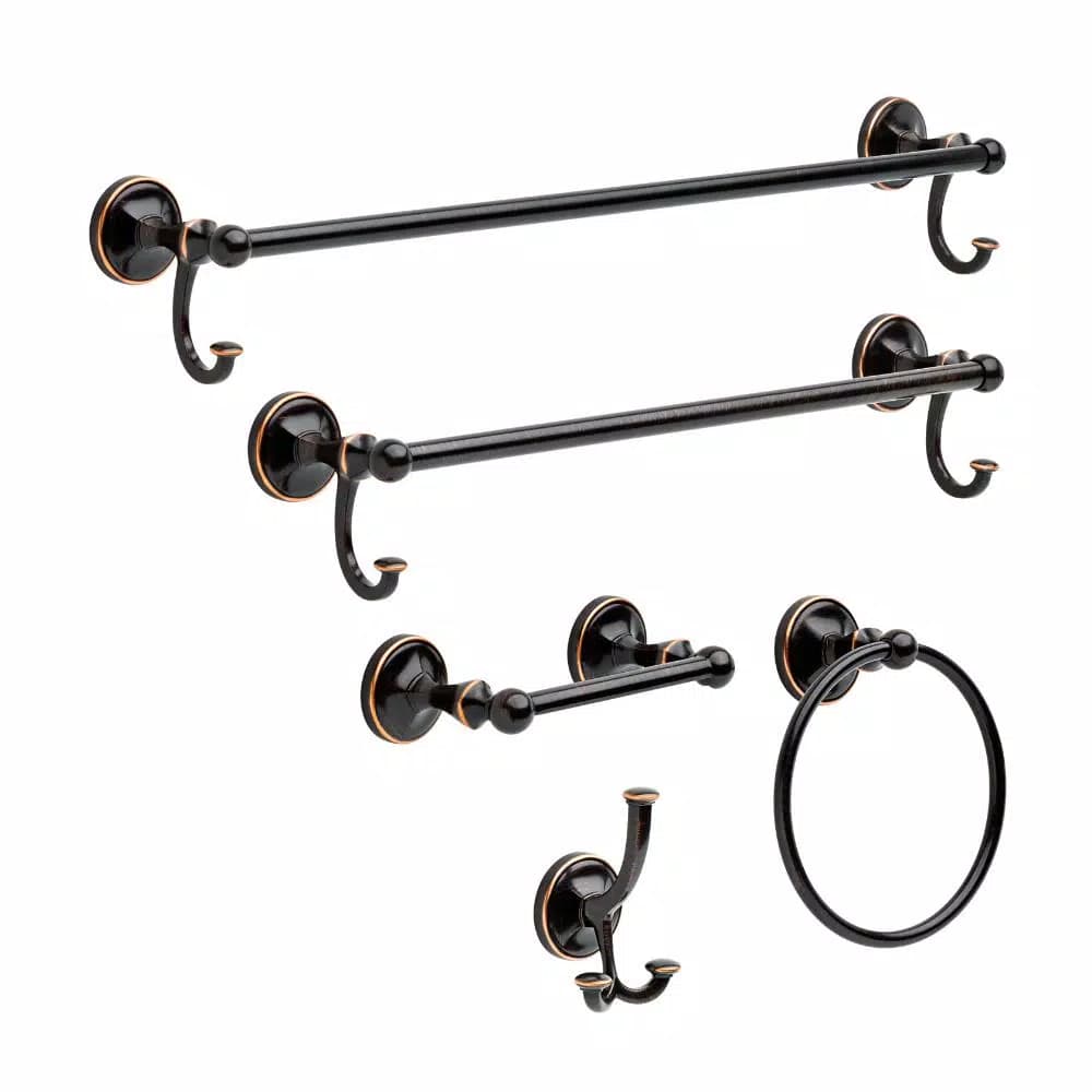 Delta Portman 24 in. Towel Bar with Hooks, Venetian Bronze with Copper Reveal