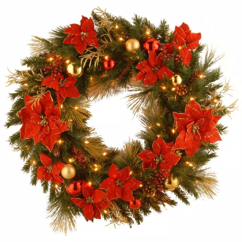 National Tree Company Decorative Collection Home Spun 36 in. Artificial Wreath with 100 Clear Lights