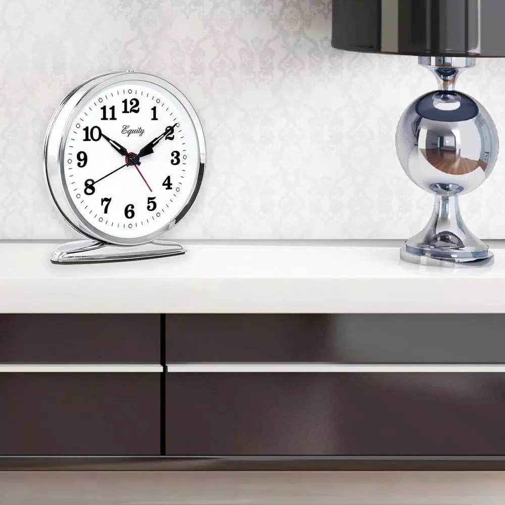 Equity by La Crosse 5.50 in. Round Chrome Wind-Up Bell Alarm Clock with Luminous Hands