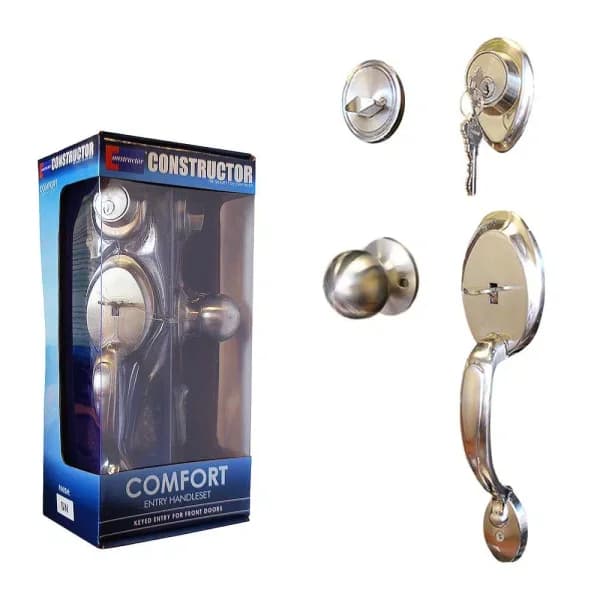Constructor Satin Nickel Modern Keyed Entry Handleset with Single Cylinder Deadbolt