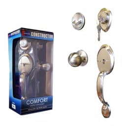 Constructor Satin Nickel Modern Keyed Entry Handleset with Single Cylinder Deadbolt thumbnail 1