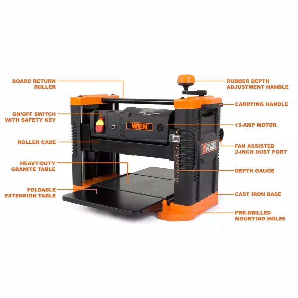 WEN 12.5 in. Benchtop Thickness Planer with Granite Table, 15 Amp Corded Power Tool