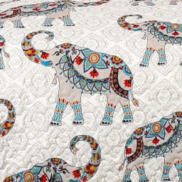 Lush Decor Hati Elephants Navy and Turquoise Sherpa Throw Blanket, Boho Animal Print thumbnail 3