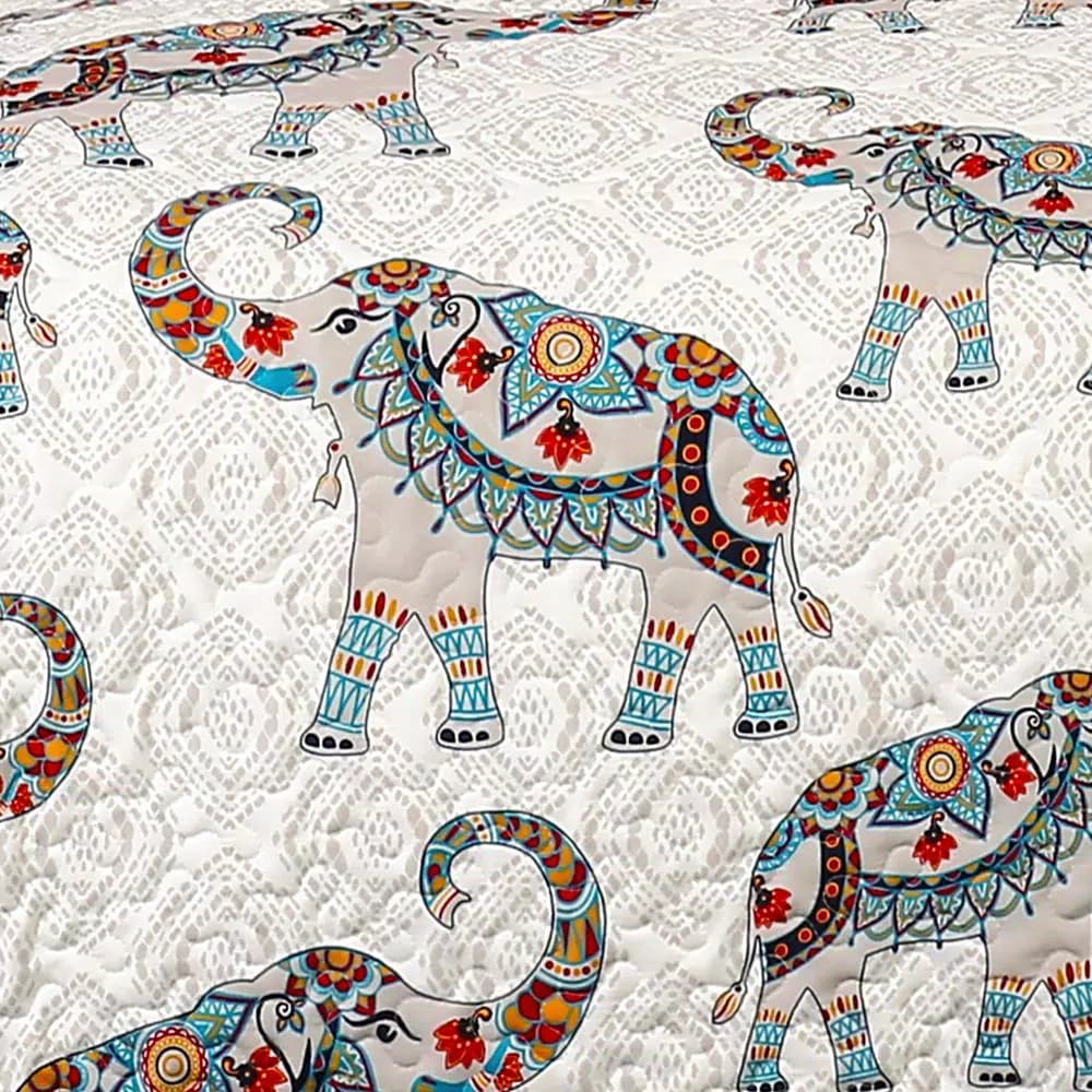 Lush Decor Hati Elephants Navy and Turquoise Sherpa Throw Blanket, Boho Animal Print