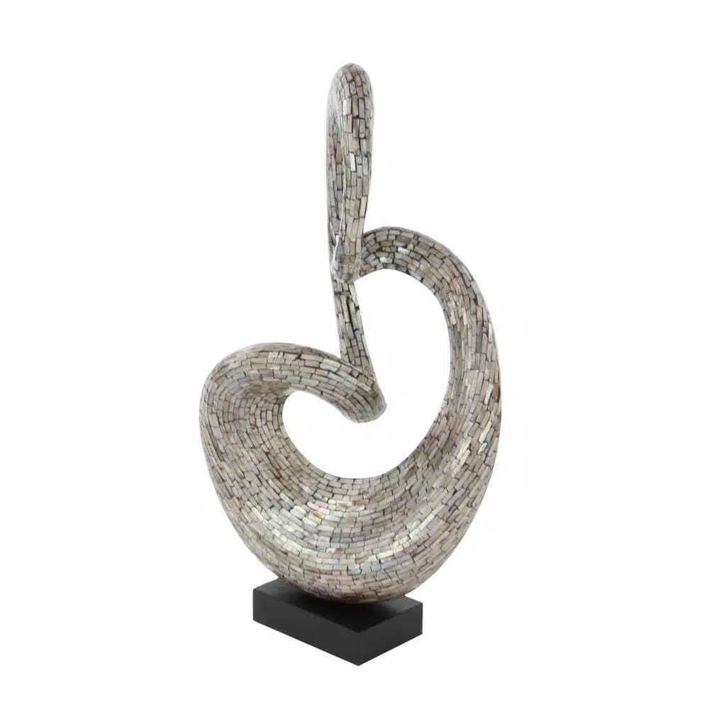 LITTON LANE Abstract Polystone Loop Sculpture with Mother of Pearl Capiz Shell Inlay