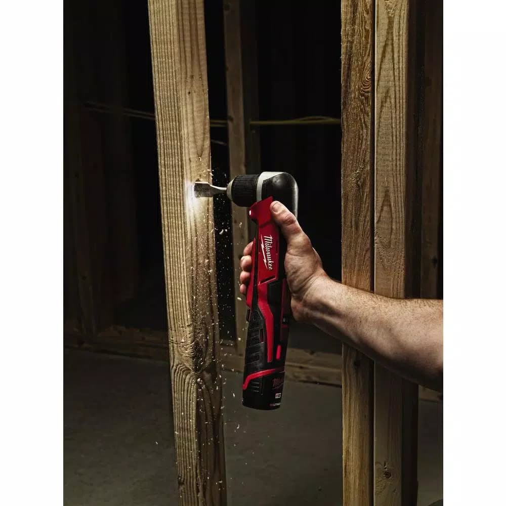 Milwaukee M12 12V Lithium-Ion Cordless 3/8 in. Right-Angle Drill/Driver Kit with 1.5Ah Battery, Charger & Bag