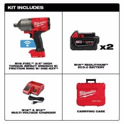Milwaukee M18 FUEL ONE-KEY 3/4 in. High Torque Impact Wrench Kit with (2) 5.0 Ah Batteries thumbnail 2