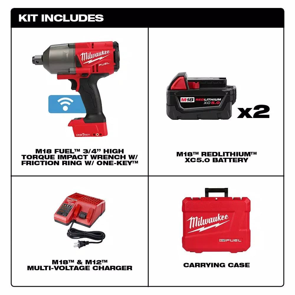 Milwaukee M18 FUEL ONE-KEY 3/4 in. High Torque Impact Wrench Kit with (2) 5.0 Ah Batteries