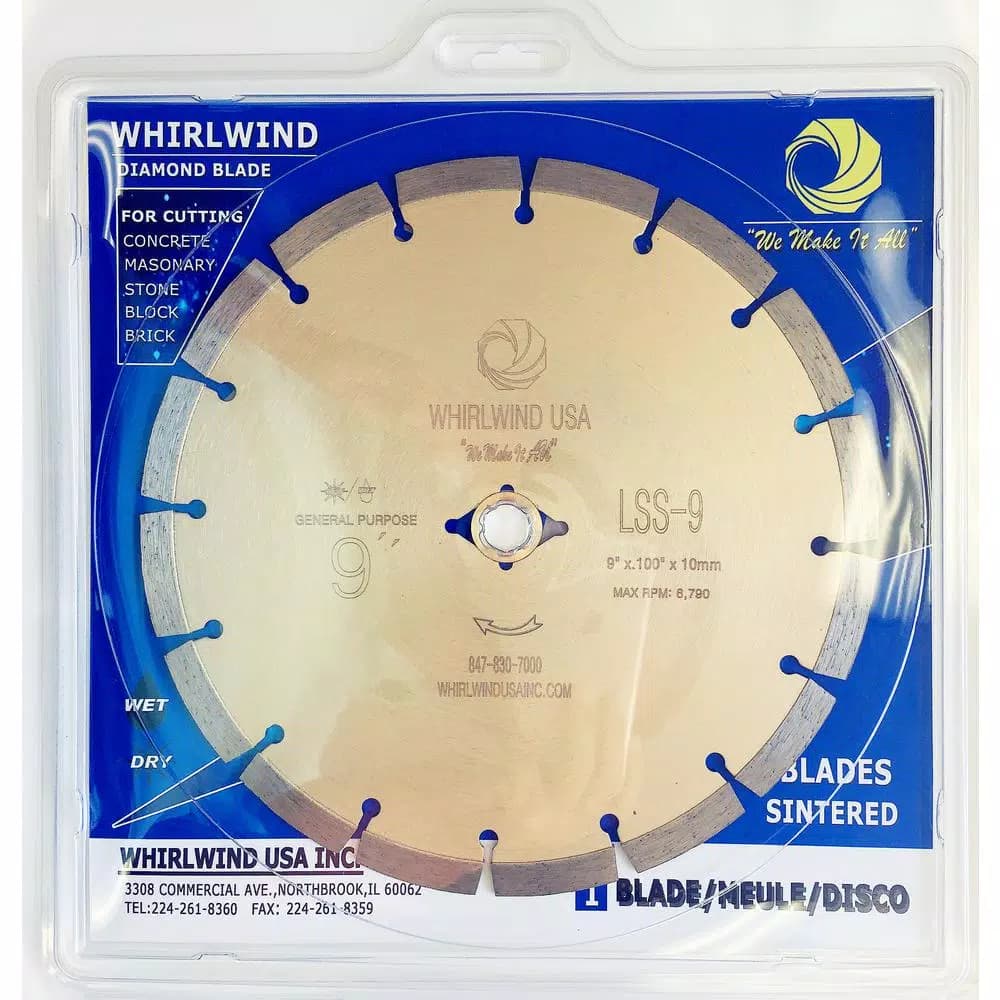 Whirlwind USA 9 in. Segmented Diamond Blade for Concrete, Stone, Brick, and Masonry
