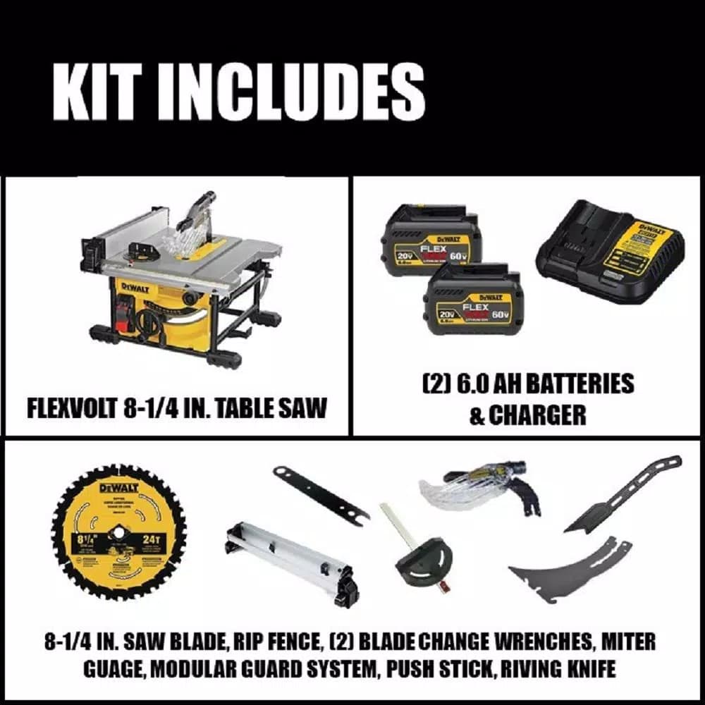 DEWALT FLEXVOLT 60V MAX Cordless Brushless 8-1/4 in. Table Saw Kit with (2) 6.0 Ah Batteries