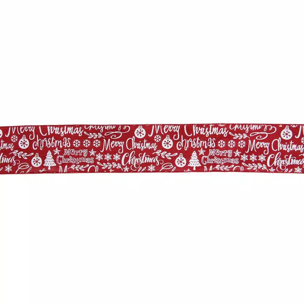 Northlight Red and White Merry Christmas Burlap Style Wired Craft Ribbon, 2.5 in. x 16 yds.