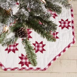 VHC Brands Emmie 21 in. Red Patchwork Christmas Tree Skirt - Hand-Quilted Cotton Farmhouse Decor thumbnail 4