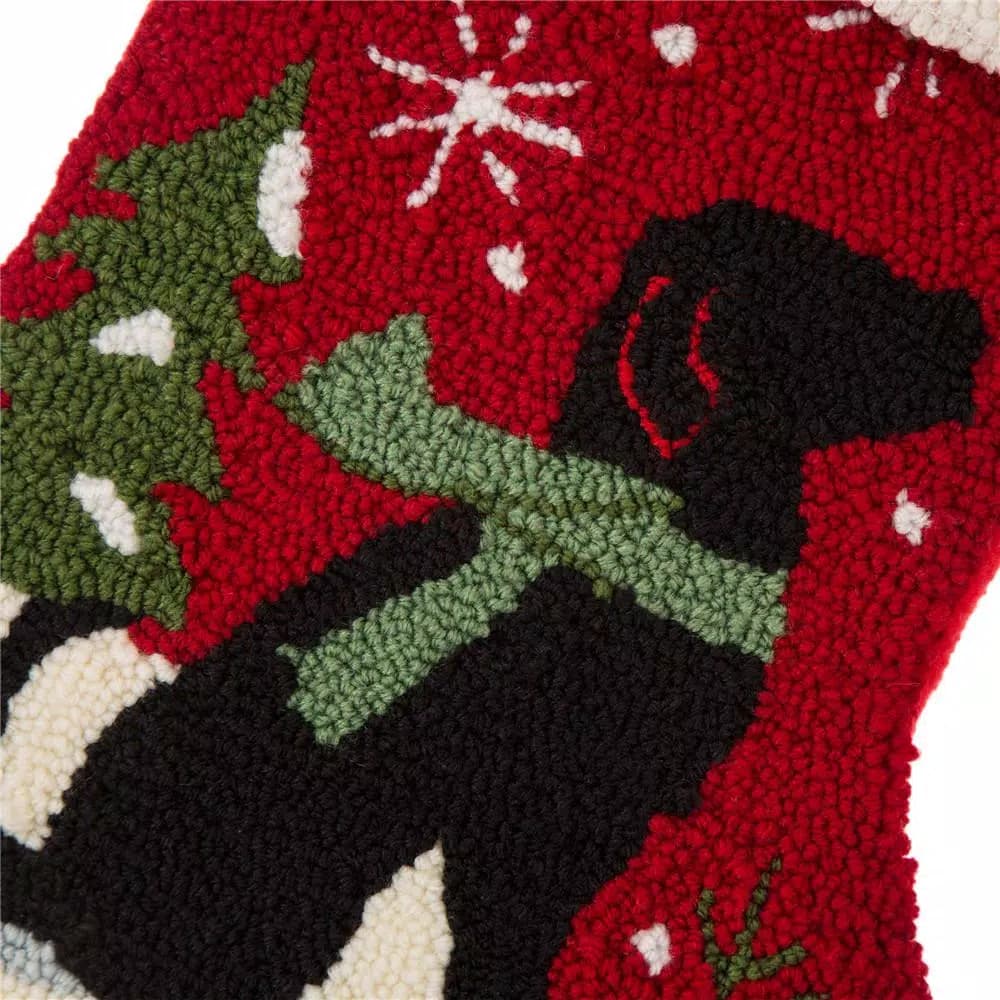 Glitzhome 20 in. Hooked Dog Design Christmas Stocking, Handmade Acrylic Yarn Holiday Decor