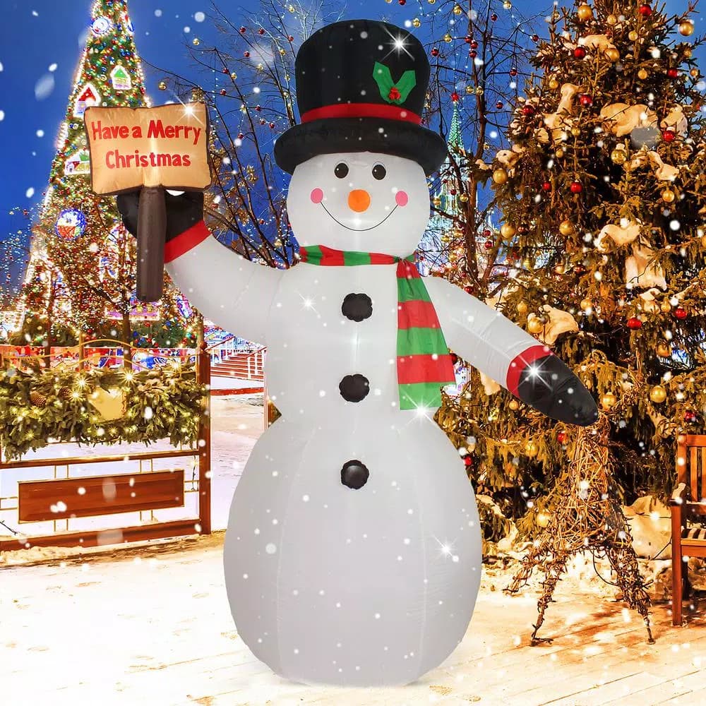 JOYDECOR 8 ft. Pre-Lit LED Snowman Christmas Inflatable with Board for Outdoor Holiday Decor