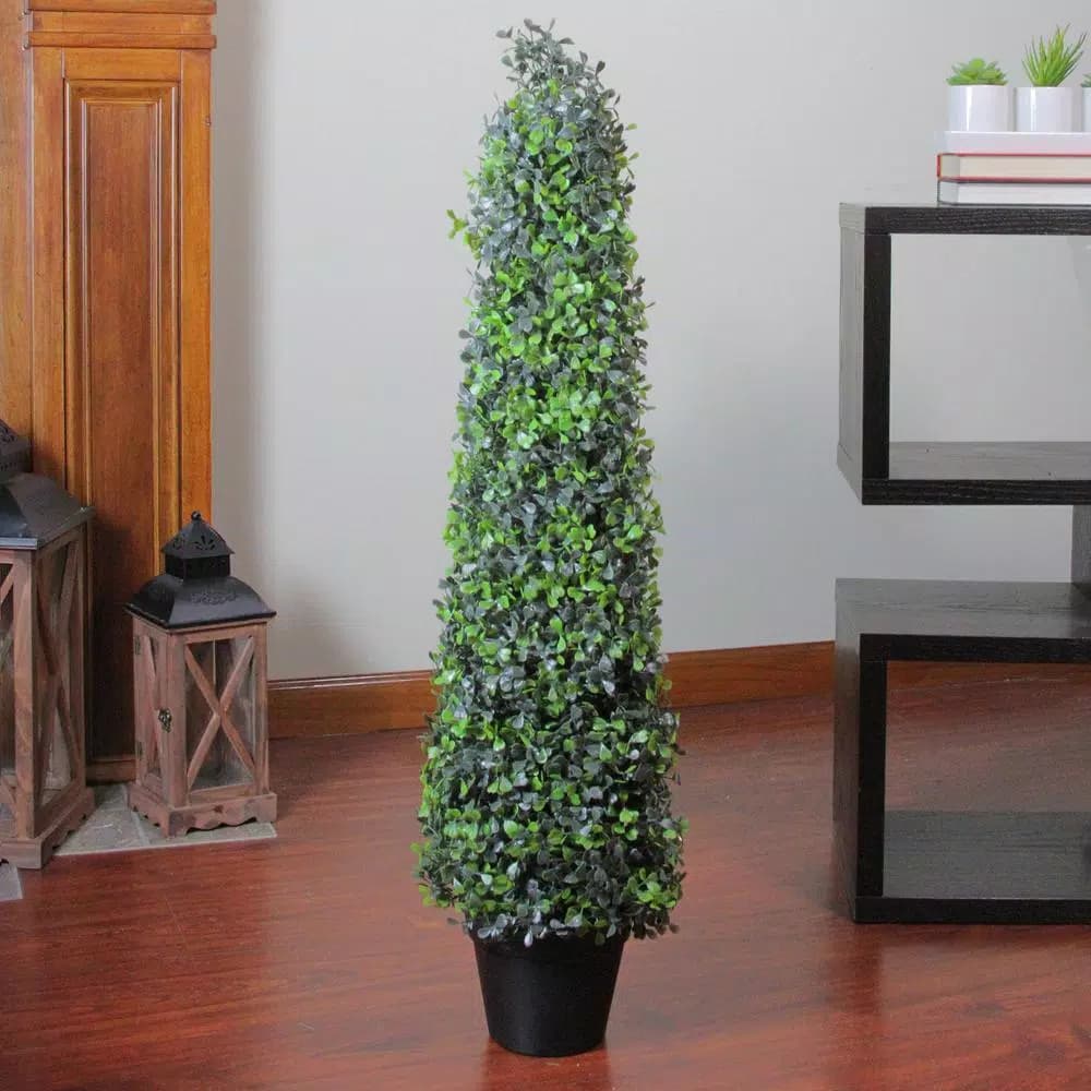 Northlight 36 in. Potted Artificial 2-Tone Boxwood Topiary Tree, Green