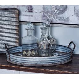 LITTON LANE Distressed Silver Galvanized Iron Decorative Trays with Handles, Set of 2 thumbnail 1